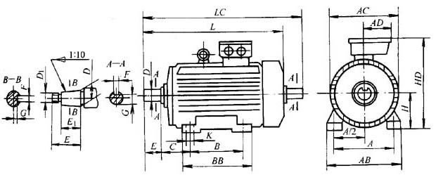 YZR2系列起重及冶金用繞線轉(zhuǎn)子三相異步電動機(jī)外形尺寸